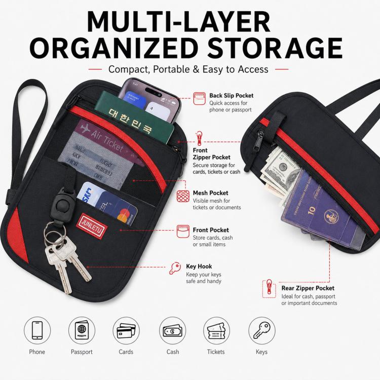 JUNLETU RFID Anti-Theft Card Holder Passport & ID Protector Ticket & Coin Pouch