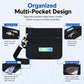Black multi-pocket card pouch with front, main, and back mesh pockets plus key ring