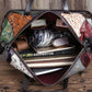 Vintage patchwork bag open interior with zip pocket and slip compartments