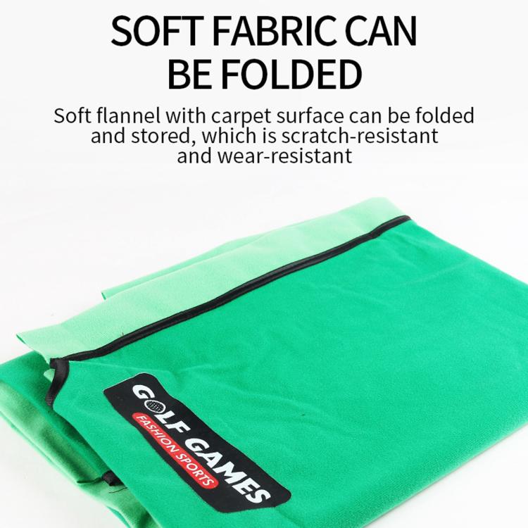 Green foldable golf target mat with black flannel logo patch on the fabric