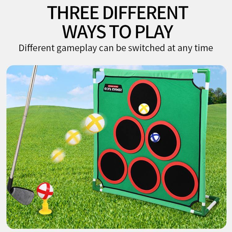 Green golf target mat with three gameplay hole targets and practice balls