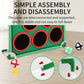 Green golf target practice mat with three circular target holes and swing support pegs