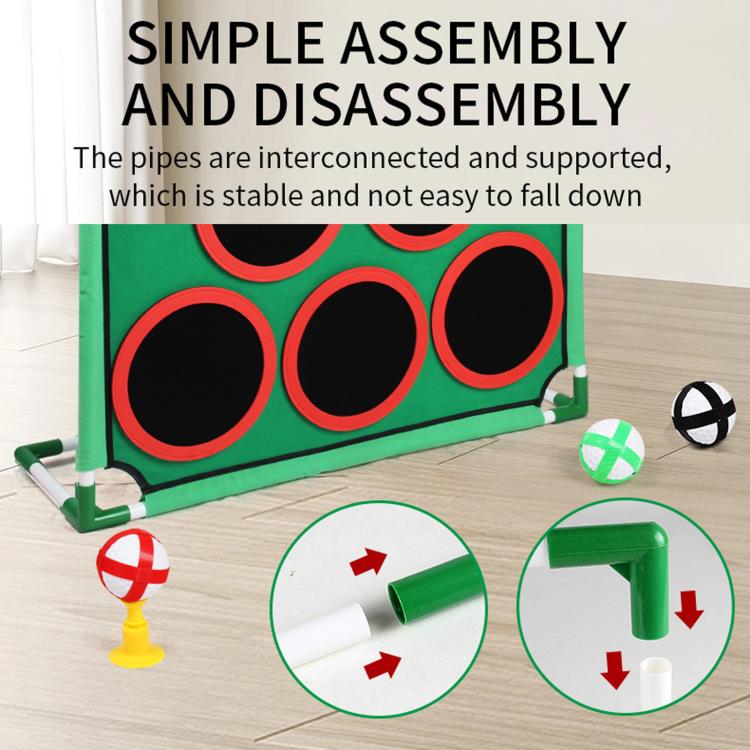 Green golf target practice mat with three circular target holes and swing support pegs