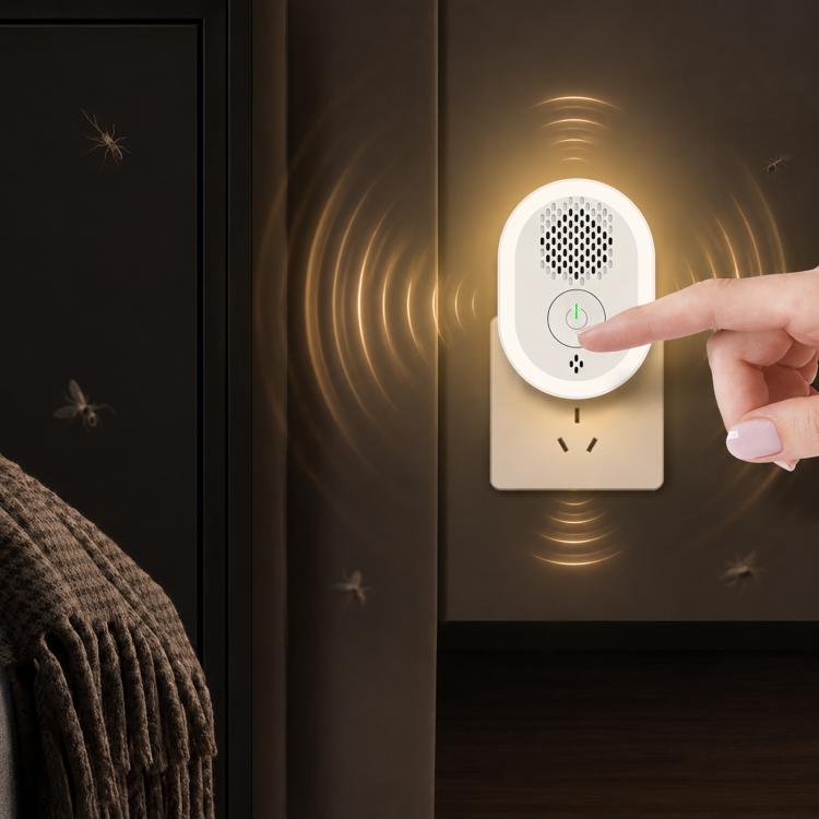 Plug-in ultrasonic mosquito repellent lamp with grille speaker and finger-pressed switch
