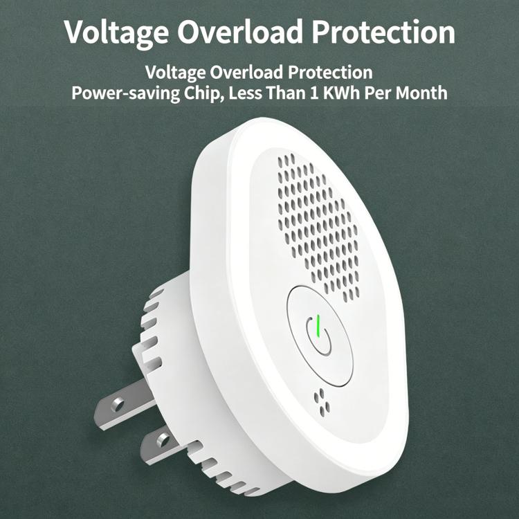 White plug-in ultrasonic repellent lamp with side prongs and power switch