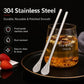 Two silver stainless steel yerba mate straw spoon filters with perforated ends