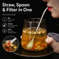 Stainless steel straw spoon filter for yerba mate, with removable strainer scoop