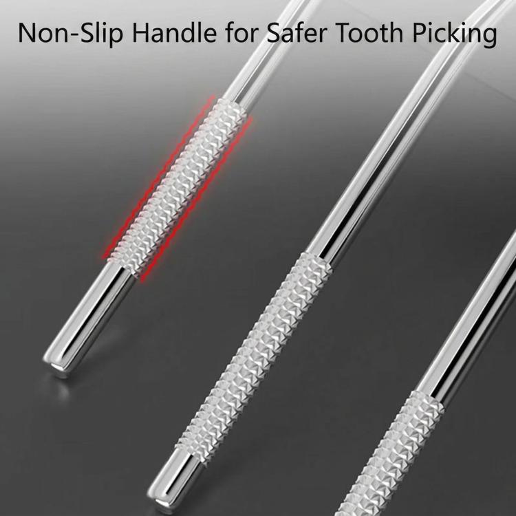 Stainless steel dental picks with textured non-slip handles and straight cleaning tips
