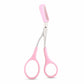 Pink and silver 2-in-1 eyebrow scissors with comb and curved trimming blades