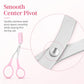 Curved stainless steel eyebrow scissors with pink comb and pivot blade