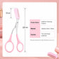 Eyebrow trimming scissors with comb, stainless steel blades, pink handle