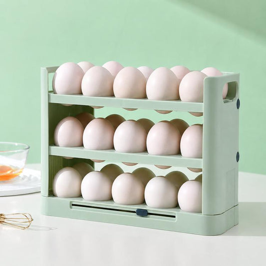30 Eggs Holder for Refrigerator Door, 3-Tier Flip-Up Egg Storage Container with Sliding Date Tracker, Clear Space-Saving Egg Dispenser Rack