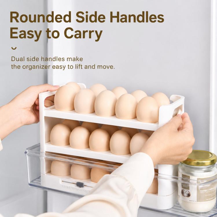 30 Eggs Holder for Refrigerator Door, 3-Tier Flip-Up Egg Storage Container with Sliding Date Tracker, Clear Space-Saving Egg Dispenser Rack