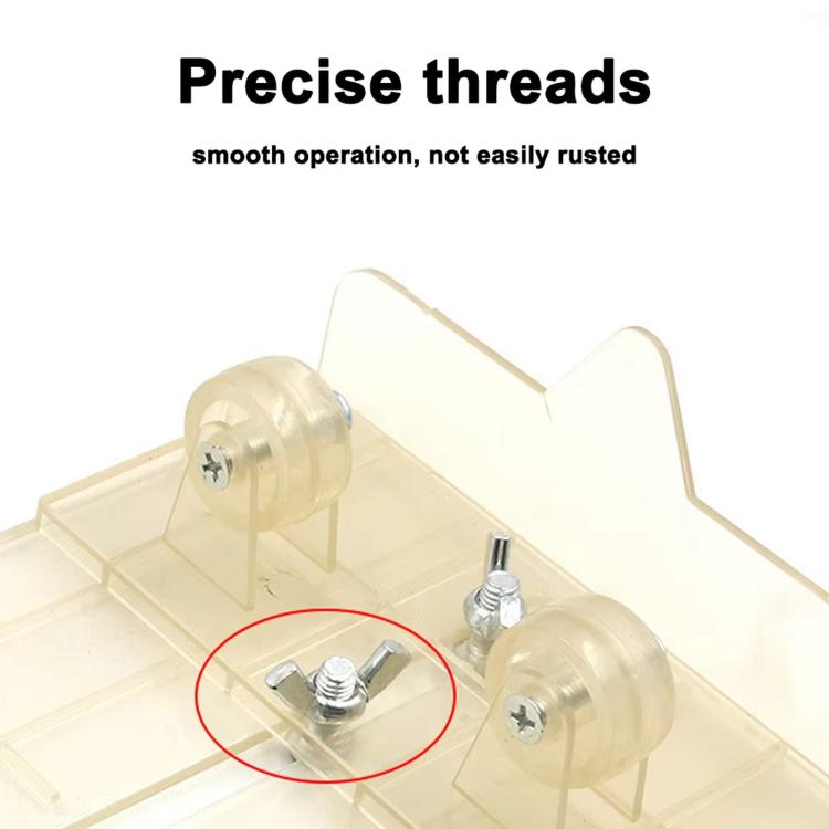 Glass bottle cutter tool with transparent base and close-up of spring-loaded clamp