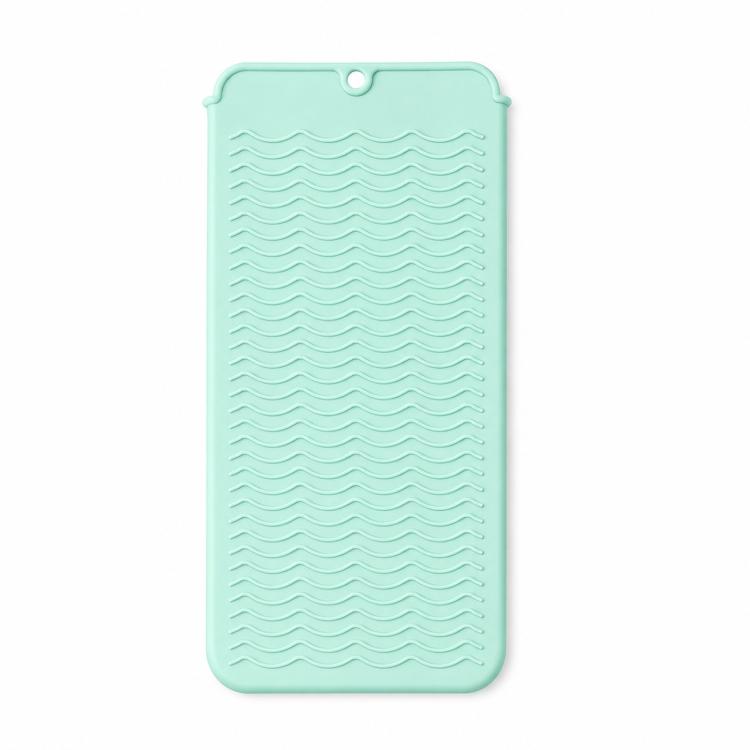 Mint teal silicone heat-resistant mat pouch with wave texture and hanging hole