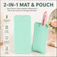 2-in-1 silicone heat mat folded into pouch, mint teal with wave pattern