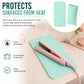 Mint teal silicone heat mat with ridged wave surface, laid flat on countertop