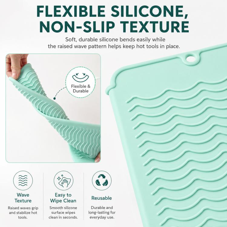Mint teal silicone wave-texture non-slip pouch base with flexible raised ridges