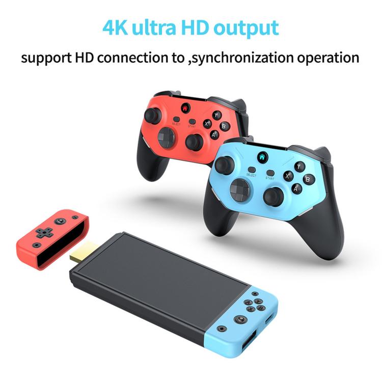 Mini arcade console with red and blue controllers plus black and blue TV box