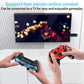 Mini arcade handheld console controllers held by two people in front of TV