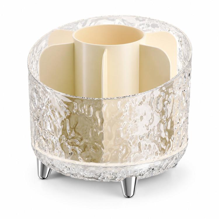 Glacial texture round vanity organizer with open top and cream inner compartments