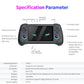 Handheld retro game console front view with dual joysticks and RGB ring lights