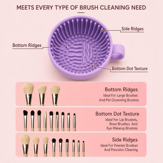 Handheld Silicone Makeup Brush Cleaning Bowl 2-in-1 Travel Cosmetic Brush Scrubber Cup with Hanging Loop
