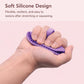 Purple silicone cleaning bowl held and squeezed by hands, with textured scrub surface