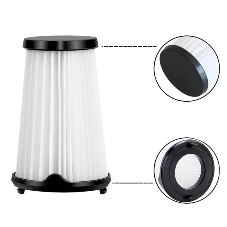 Vacuum cleaner filter showing pleated white insert with black base and end cap