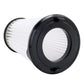 Vacuum cleaner filter with pleated white media and black circular mounting frame