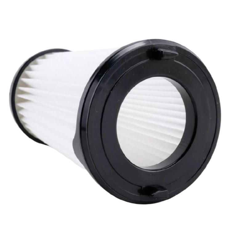 Vacuum cleaner filter with pleated white media and black circular mounting frame