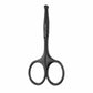 Black grooming scissors with rounded finger loops and a pointed curved trimming tip.