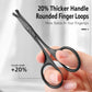 Black nose hair scissors with thick rounded finger loops for stable control.