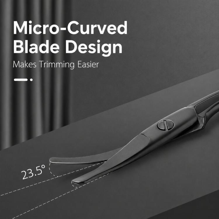 Micro-curved black blade nose hair scissors with a rounded tip for easier trimming.