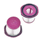Vacuum filter cartridge pair with purple caps and white pleated filter media
