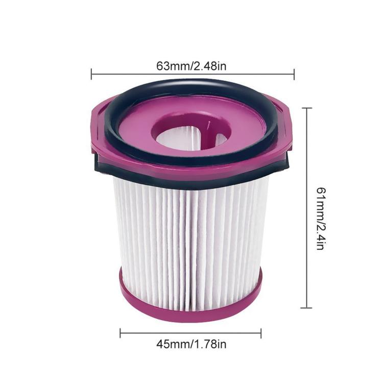 Vacuum filter cartridge with purple rim, white pleated core, and center vent