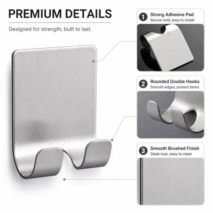 Stainless steel razor holder with brushed finish and rounded double hooks