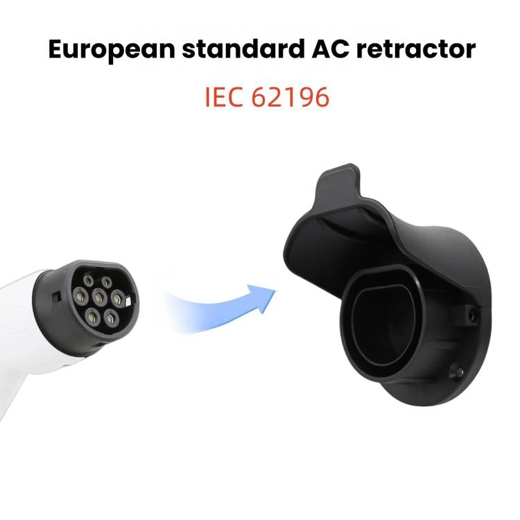 EV charging socket holder with retracting plug shown detached from wall