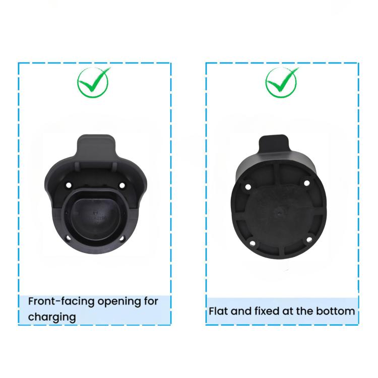 EV charging socket holder front opening and rear mounting plate, black