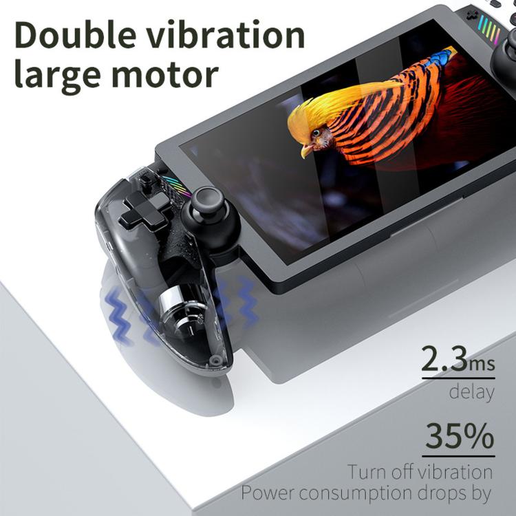 White handheld gaming console with 7-inch screen and curved dual vibration motor area