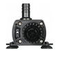 Front view of black submersible aquarium pump with circular housing and four suction pads