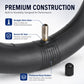 Close-up of black inner tube with straight valve stem and reinforced seam lines