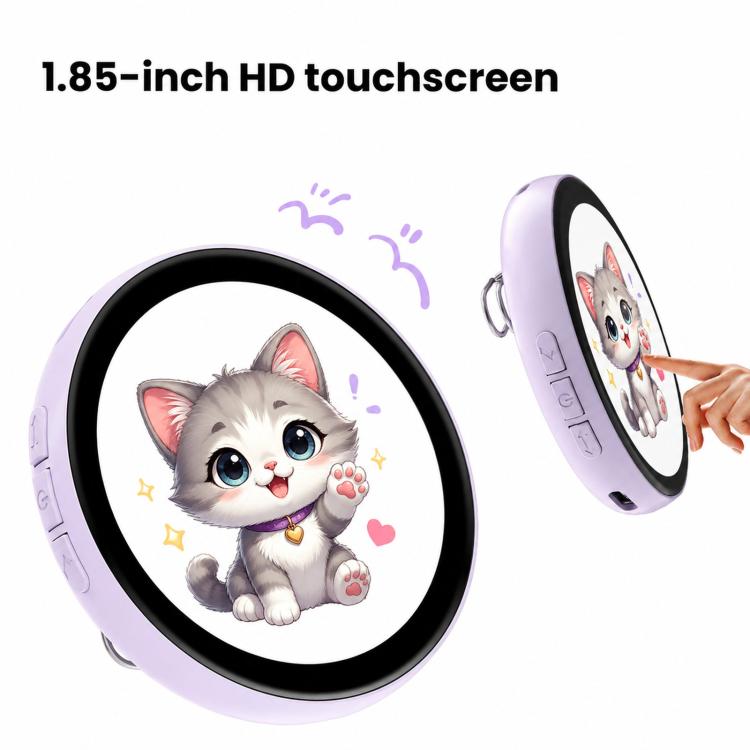 1.85-inch HD touchscreen Bluetooth anime badge display with cat graphic on light purple body