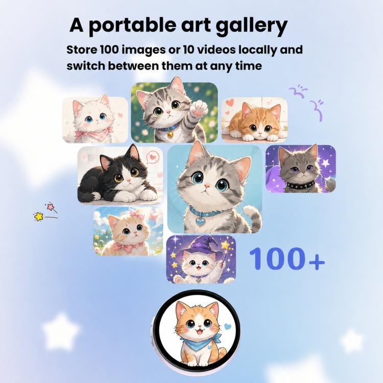 Pink anime cat HD touchscreen badge display with circular screen and bezel