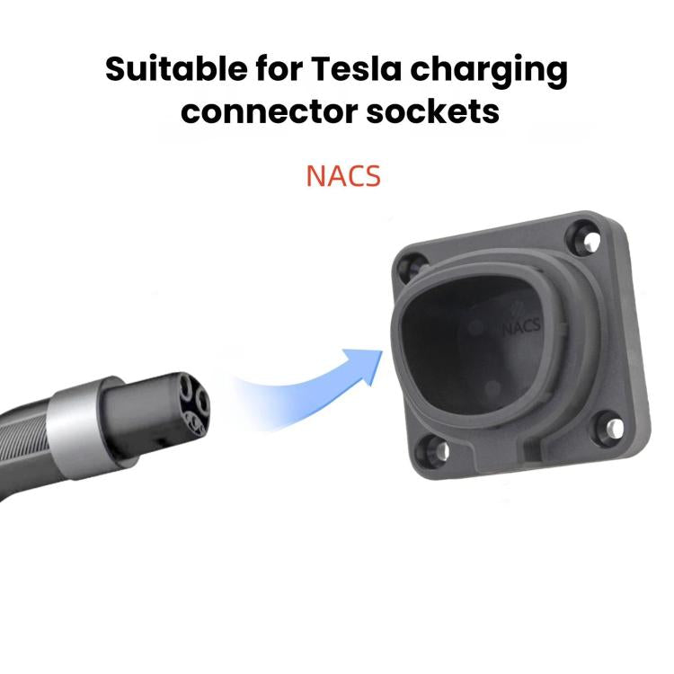 Charging connector dock with NACS port and matching plug inserted for wall mounting.