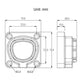 Charging connector dock dimension diagram with square mount and measured port opening.