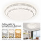 White round ceiling light with sparkling crystal outer ring, voice control label