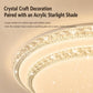 Close-up of sparkling crystal-trimmed circular ceiling light with acrylic starlight shade