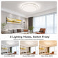 Round flush-mount ceiling light with crystal ring; three lighting modes displayed