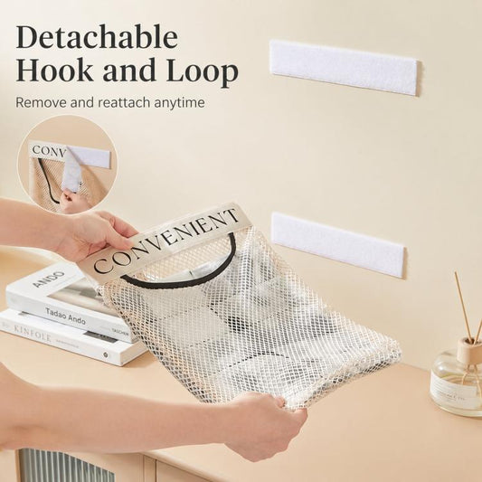 2pcs /Pack Grocery Bag Holder, Detachable Wall-Mount Mesh Storage Bag With Adhesive Hook And Loop, Elastic Plastic Bag Dispenser For Kitchen Cabinet Door